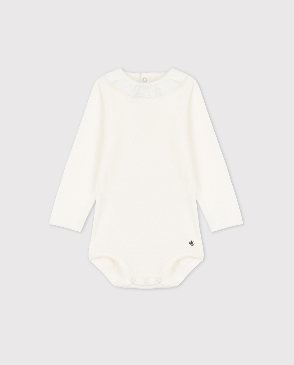 

Детское боди с хлопковым воротником и длинными рукавами Petit Bateau, белый