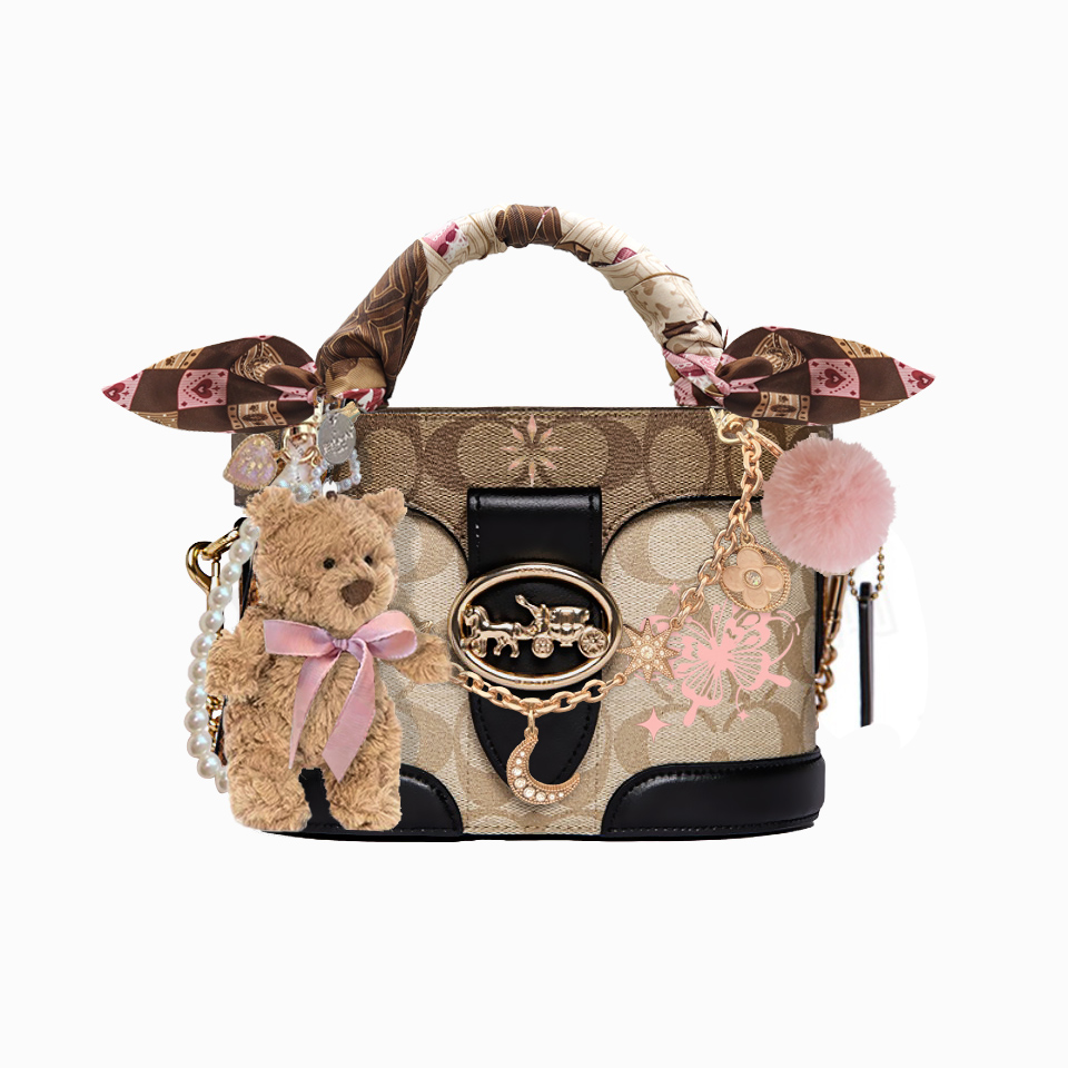 

COACH Кожаная ветронепроницаемая сумка через плечо с ручной росписью, Pink Butterfly