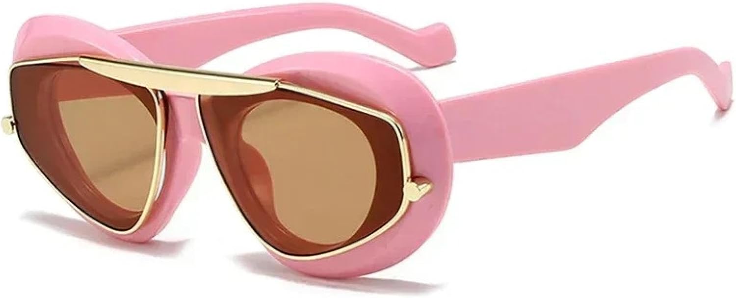 

Большие солнцезащитные очки «кошачий глаз» для женщин, модные, ретро, ​​с уникальными линзами, янтарного цвета, защита от УФ-излучения UV400, для мужчин в стиле панк TVTBBVV, Pink