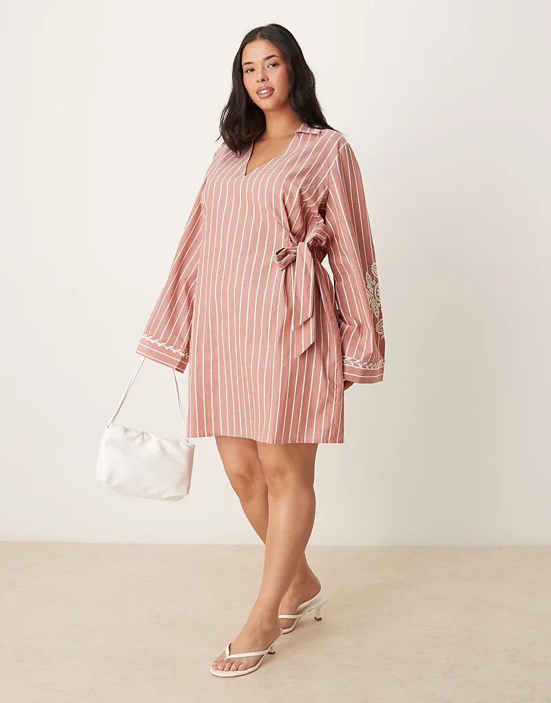 

Платье-рубашка-мини с вышивкой ASOS DESIGN Curve и широкими манжетами в полоску Asos Curve