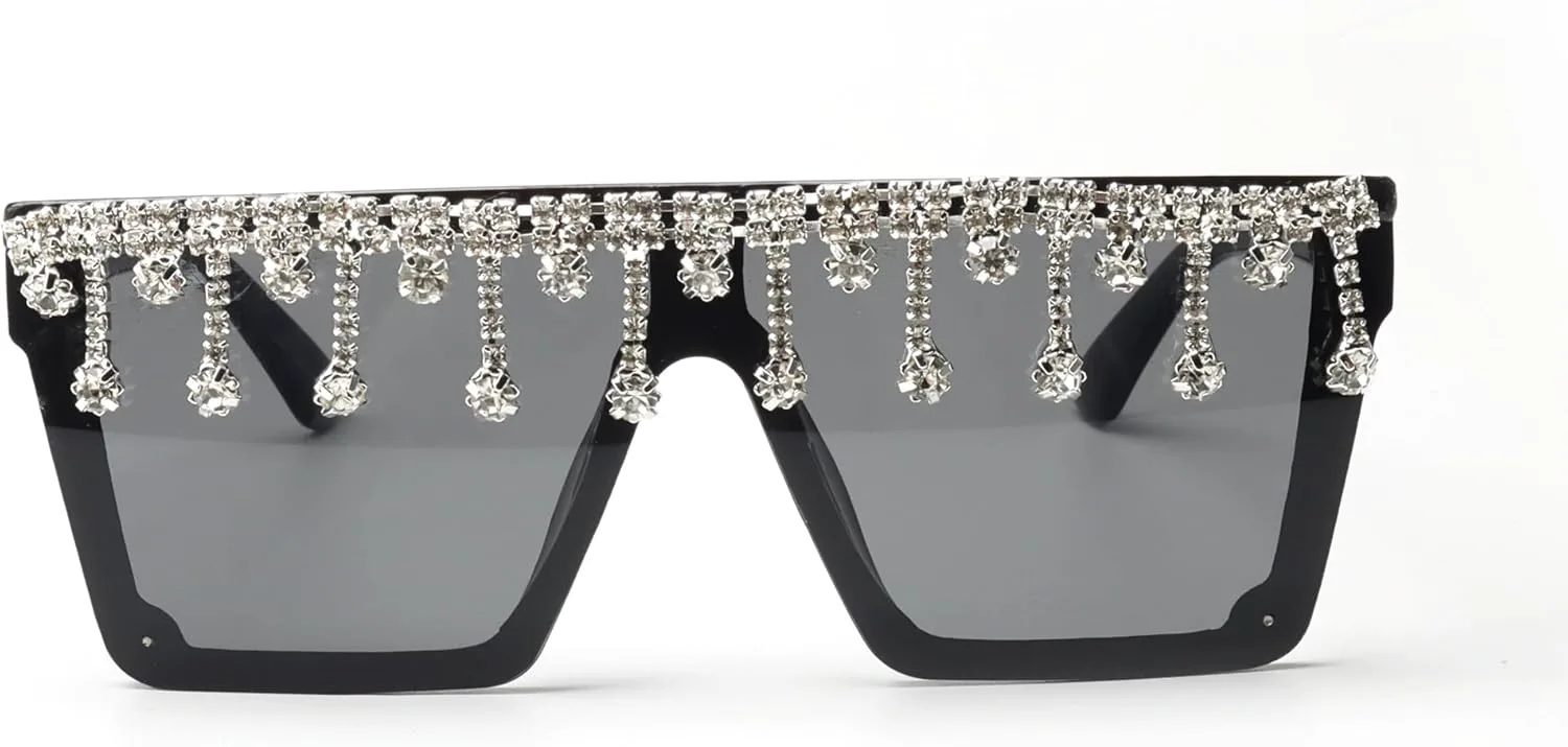 

Солнцезащитные очки bullabulling Oversize Square Rhinestone Sunglasses for Women Fashion Diamond bling party Sun Glasses Crystal Shades UV400 (black), Black