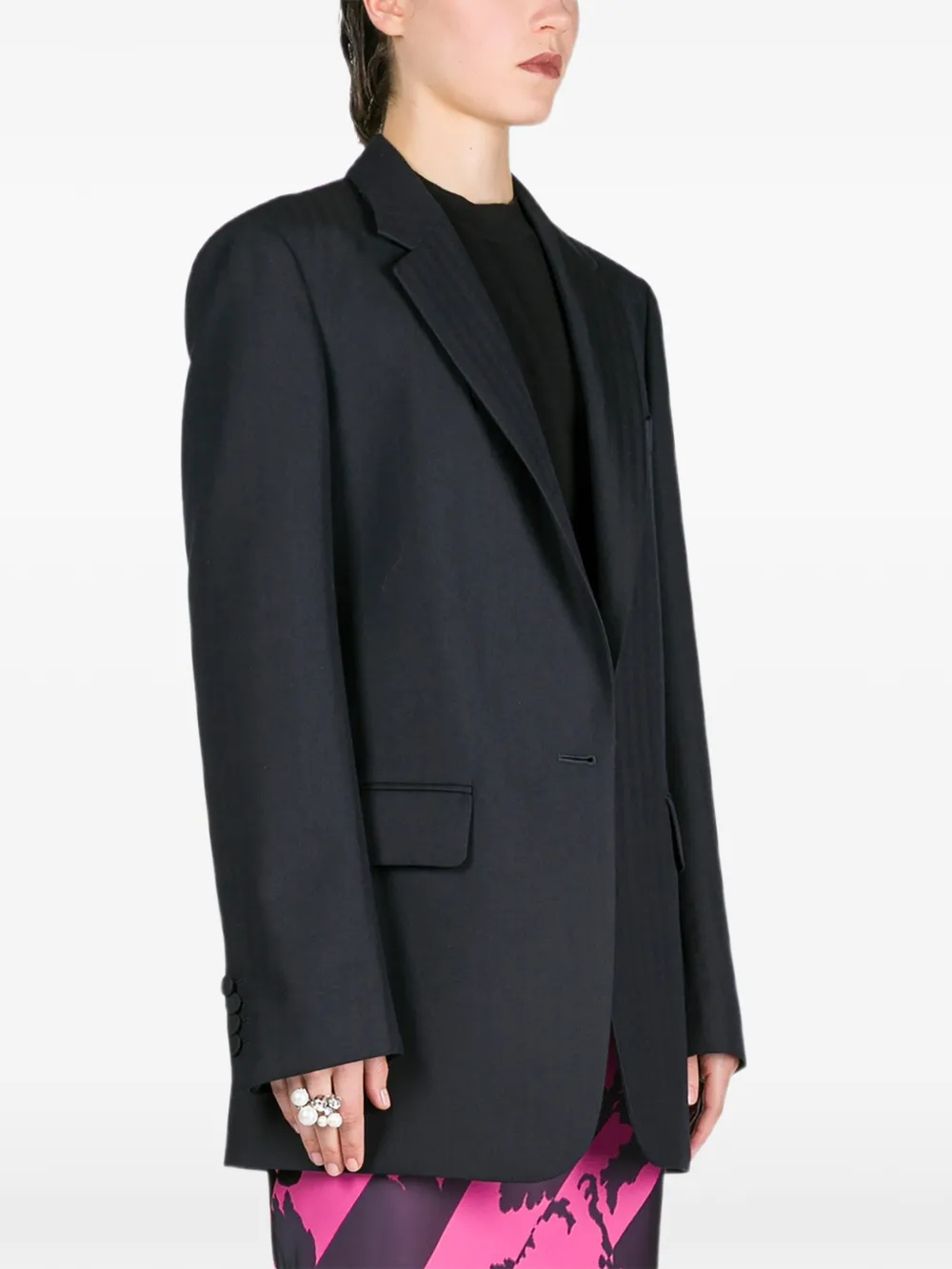 Шерстяной пиджак свободного кроя с узором в елочку Dries Van Noten, синий — фото 3
