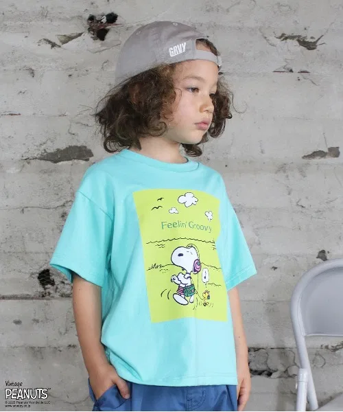 Детская футболка с принтом SNOOPY GROOVY COLORS лаймового цвета