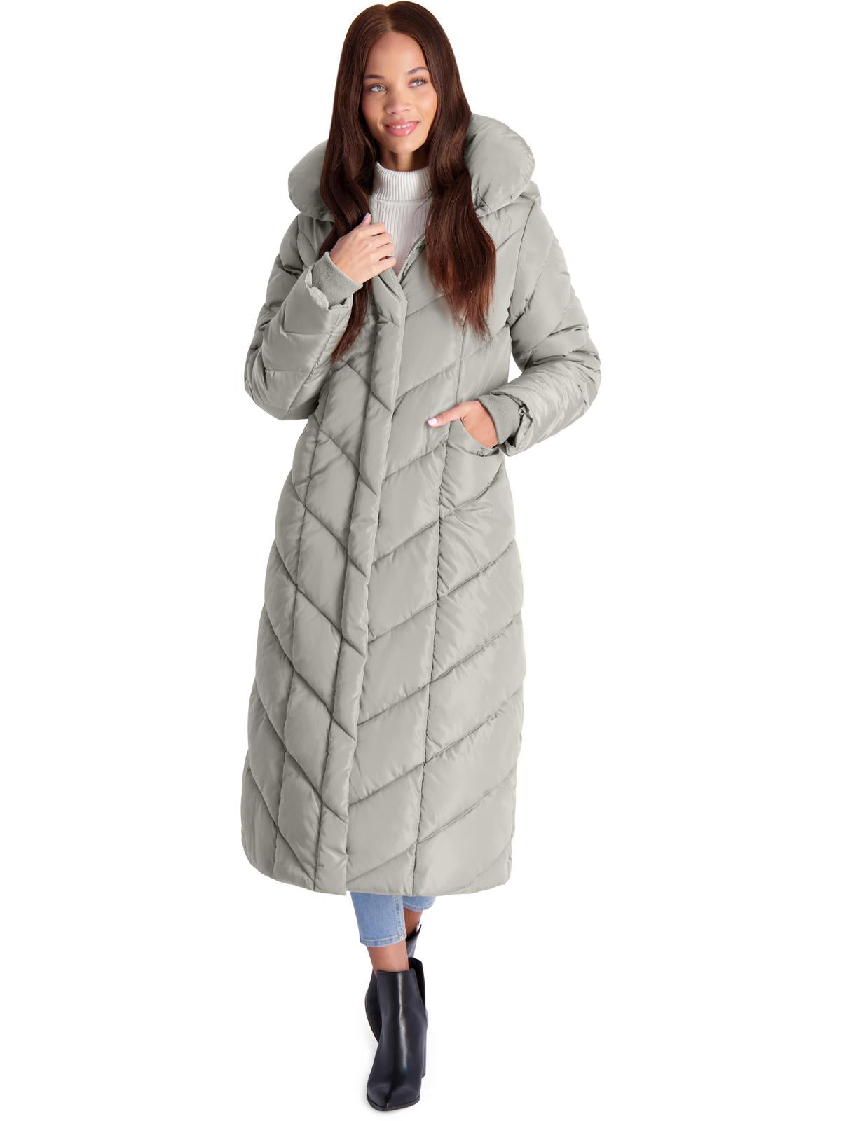 

Женское стеганое макси-пальто с флисовой подкладкой Steve Madden, цвет ice grey