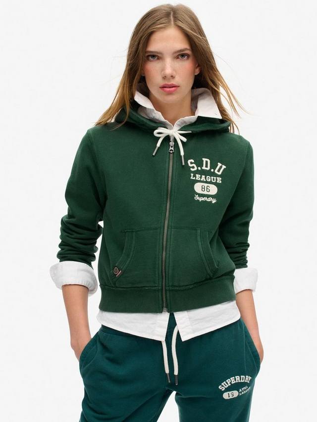 

Расслабленная укороченная толстовка Athletic Essentials на молнии Superdry, Enamel Green
