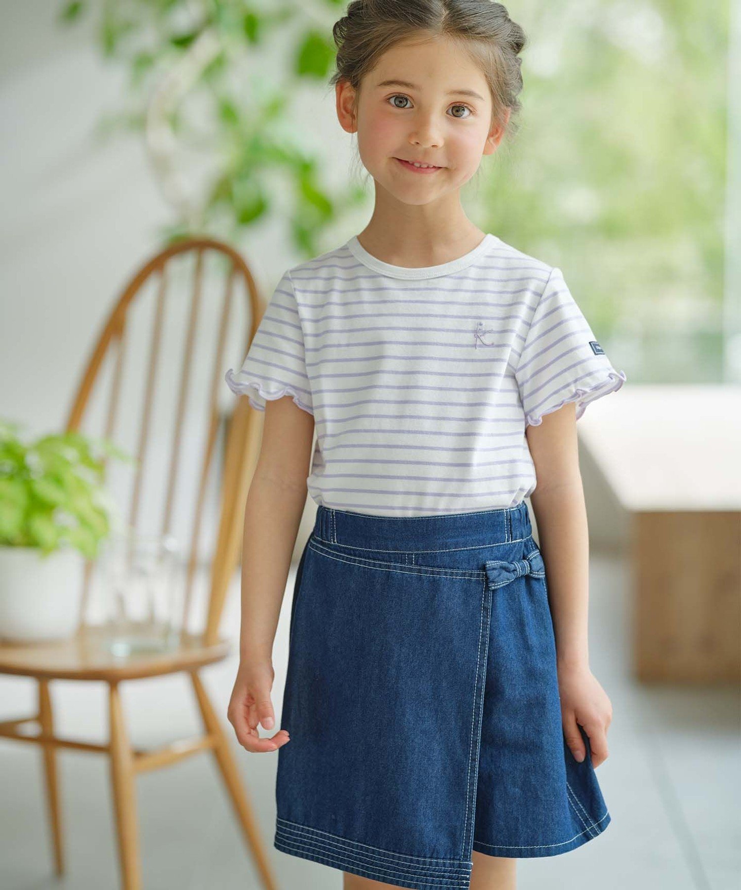 [110-140 см] Полосатая футболка с коротким рукавом Kids Suite, Lavender x Off-white [182] — фото 2