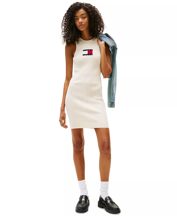 

Женское мини-платье-свитер с принтом флага Tommy Jeans, коричневый/бежевый