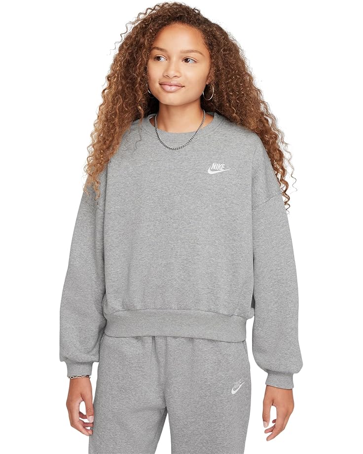 

Толстовка Nike Kids Club Fleece Boxy Crew-Neck Sweatshirt, цвет Dark Grey Heather/White