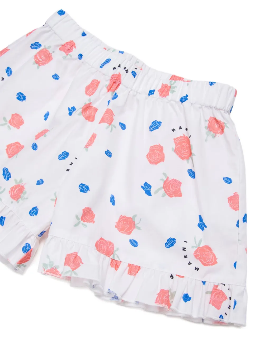 Шорты с оборками и цветочным принтом Marni Kids, белый — фото 4