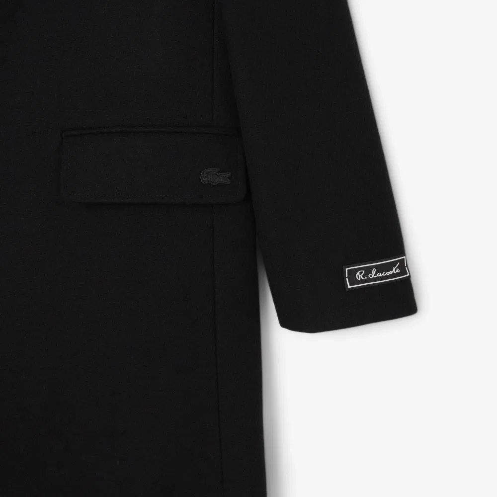 Мужское шерстяное однобортное пальто чёрного цвета от Lacoste — фото 4