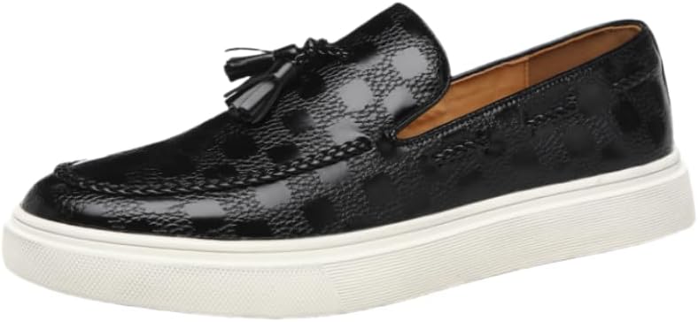 

Мужские лоферы Hhhchpm с кисточками, кожаные, в клетку, с круглым носком, низкие, нескользящие, для бизнеса и повседневного стиля, черный