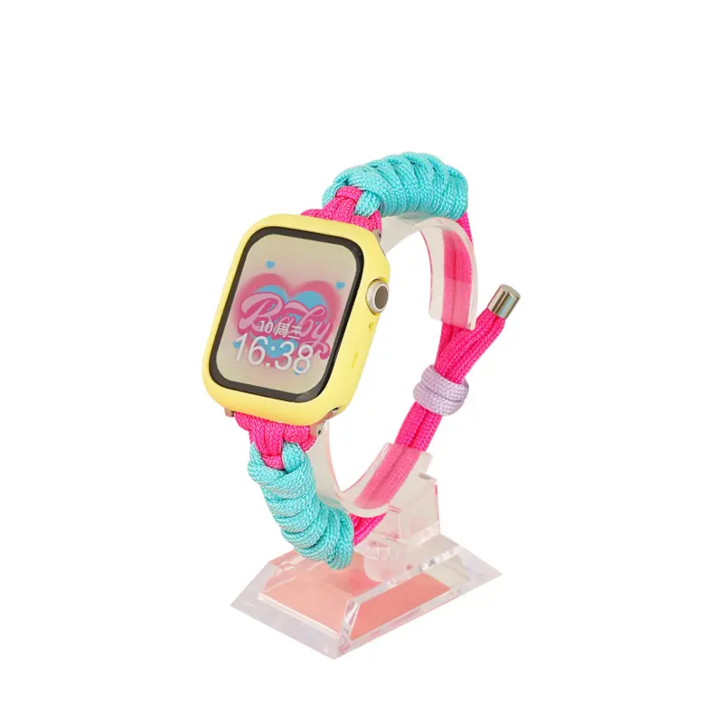 

IBOANN Часы Strap Apple Compatibility Nylon Material, Blue rose pink + yellow shell nylon rope