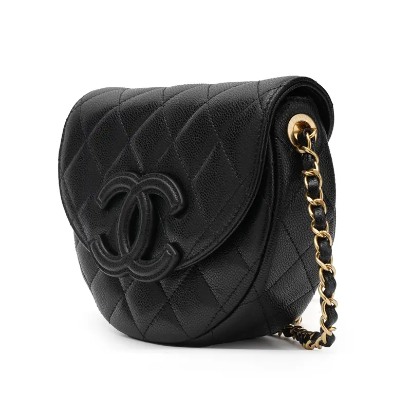CHANEL Сумка-кроссбод личи зерно коровья кожа полумесяц клатч седло наплечная унисекс черный — фото 3