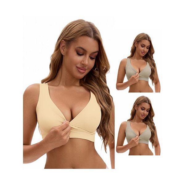 

3 упаковки бюстгальтеров для кормления crossover push up wirefree sleep breastfeeding maternity bralettes Inspire Chic, Light Brown Beige