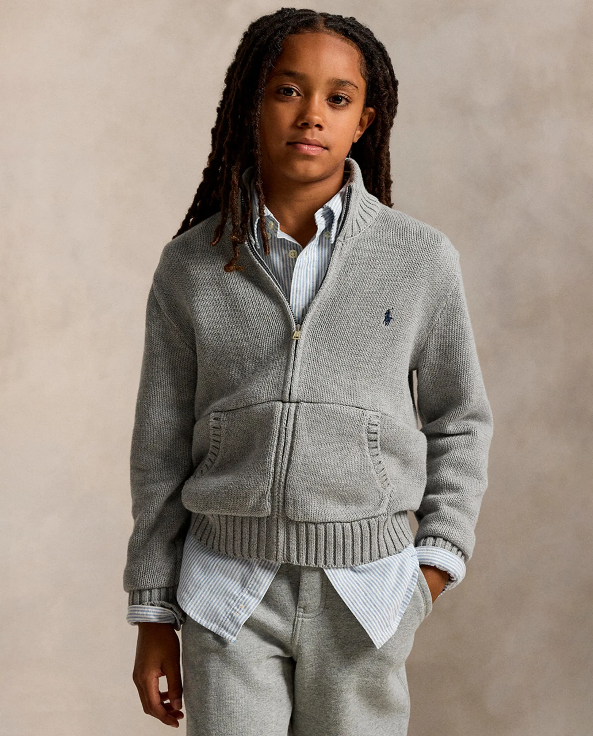 

Детская хлопковая куртка на молнии Polo Ralph Lauren, серый