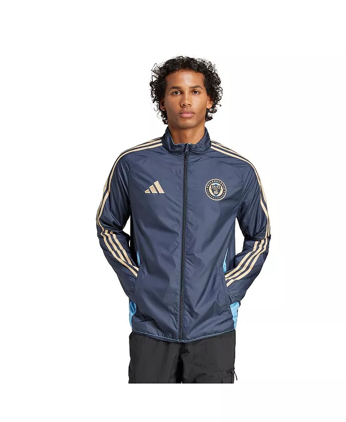 Мужская синяя/голубая реверсивная куртка на молнии Philadelphia Union 2025 Anthem Full-Zip adidas — фото 3