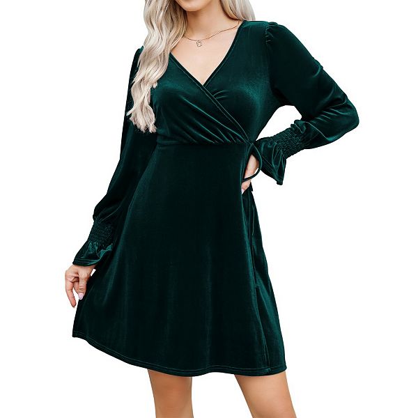 

Женское платье-футляр с запахом и длинным рукавом из бархата Yesfashion, Dark Green