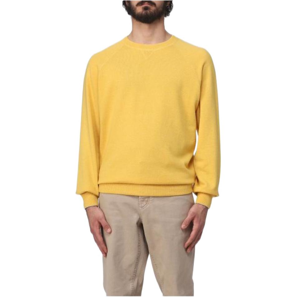 

Коттон-свитер с круглым вырезом Brunello Cucinelli, желтый