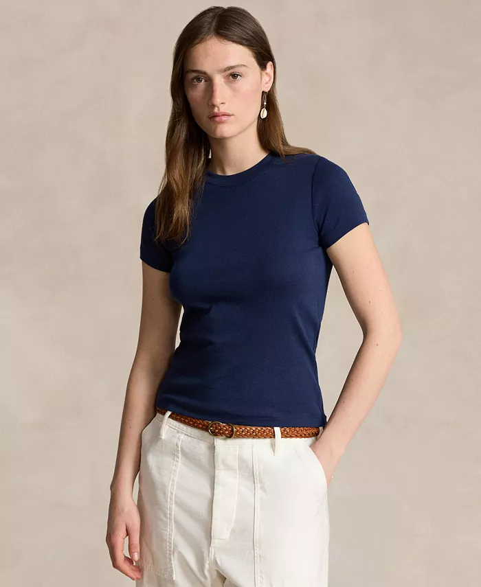 

Женская ребристая хлопковая футболка Polo Ralph Lauren, синий