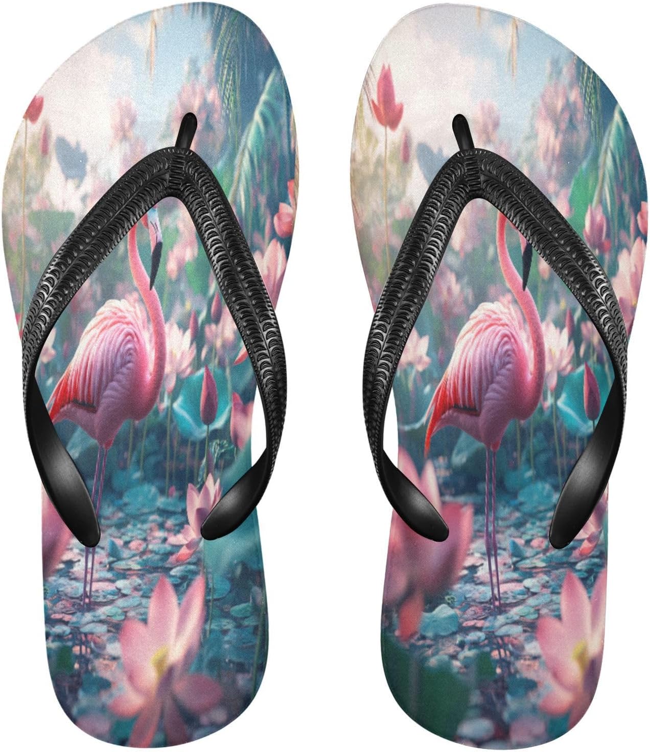 

Вьетнамки с цветком фламинго, бирюзовые, пляжные, резиновые, нескользящие, летние шлепанцы для женщин и мужчин для прогулок Sinestour