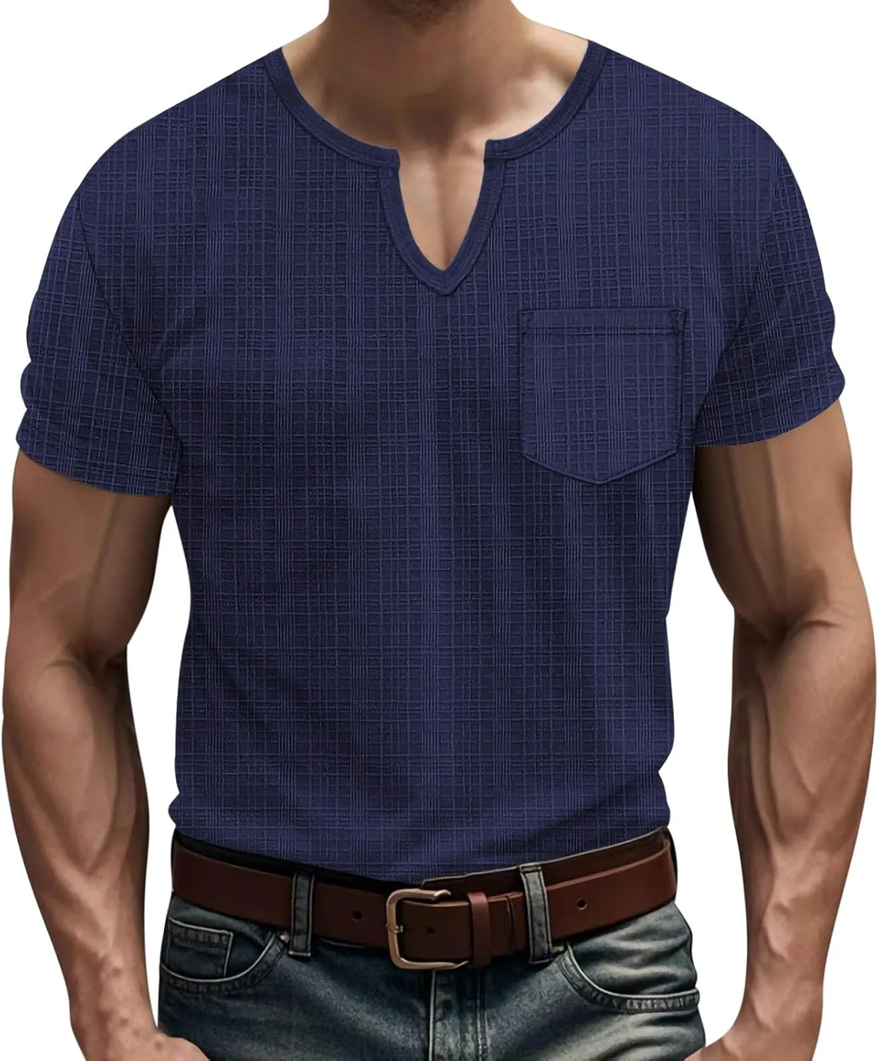 

Мужская футболка-хенли с коротким рукавом и V-образным вырезом