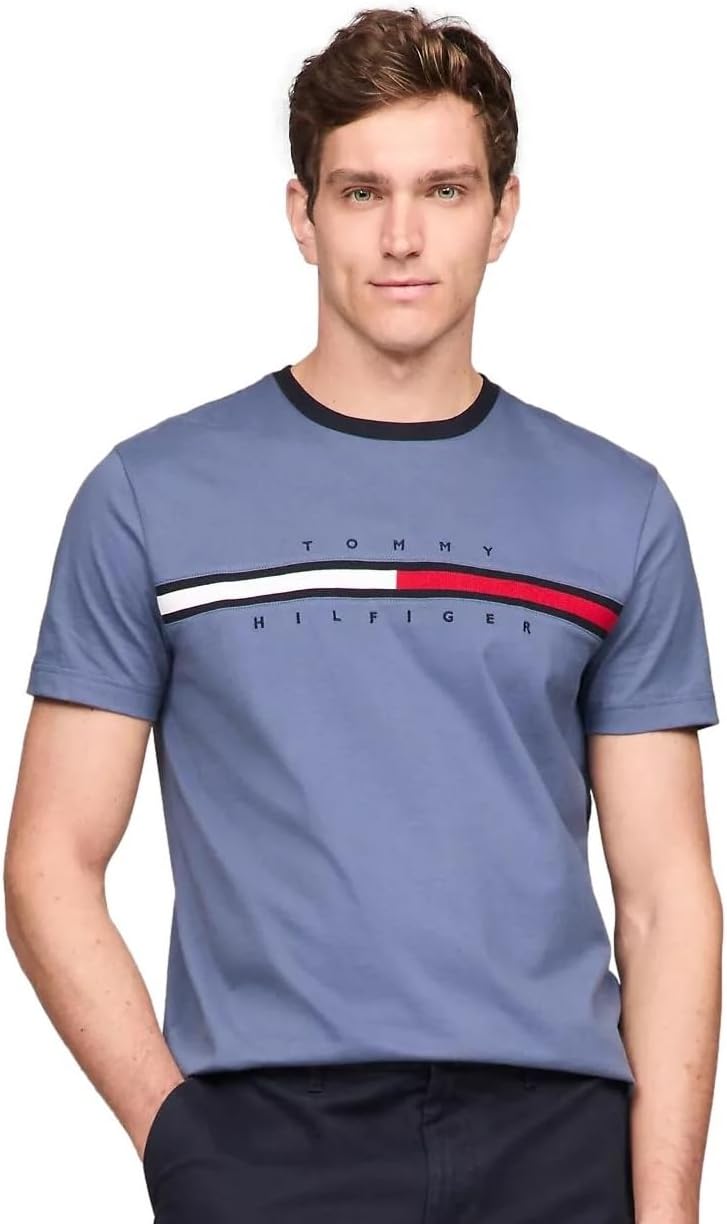 

Мужская футболка Tommy Hilfiger Regular Fit с вышитым флагом и круглым вырезом, коллекция 2024 года, размер L, белая, Bank Blue.