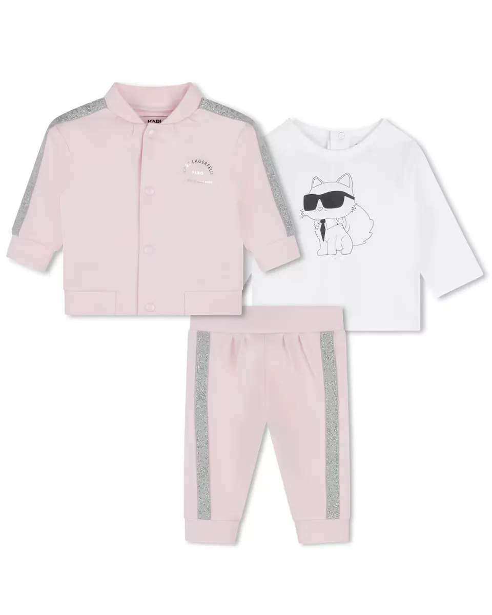 

Комплект из трех предметов для девочки в розовом и белом цвете Karl Lagerfeld Kids