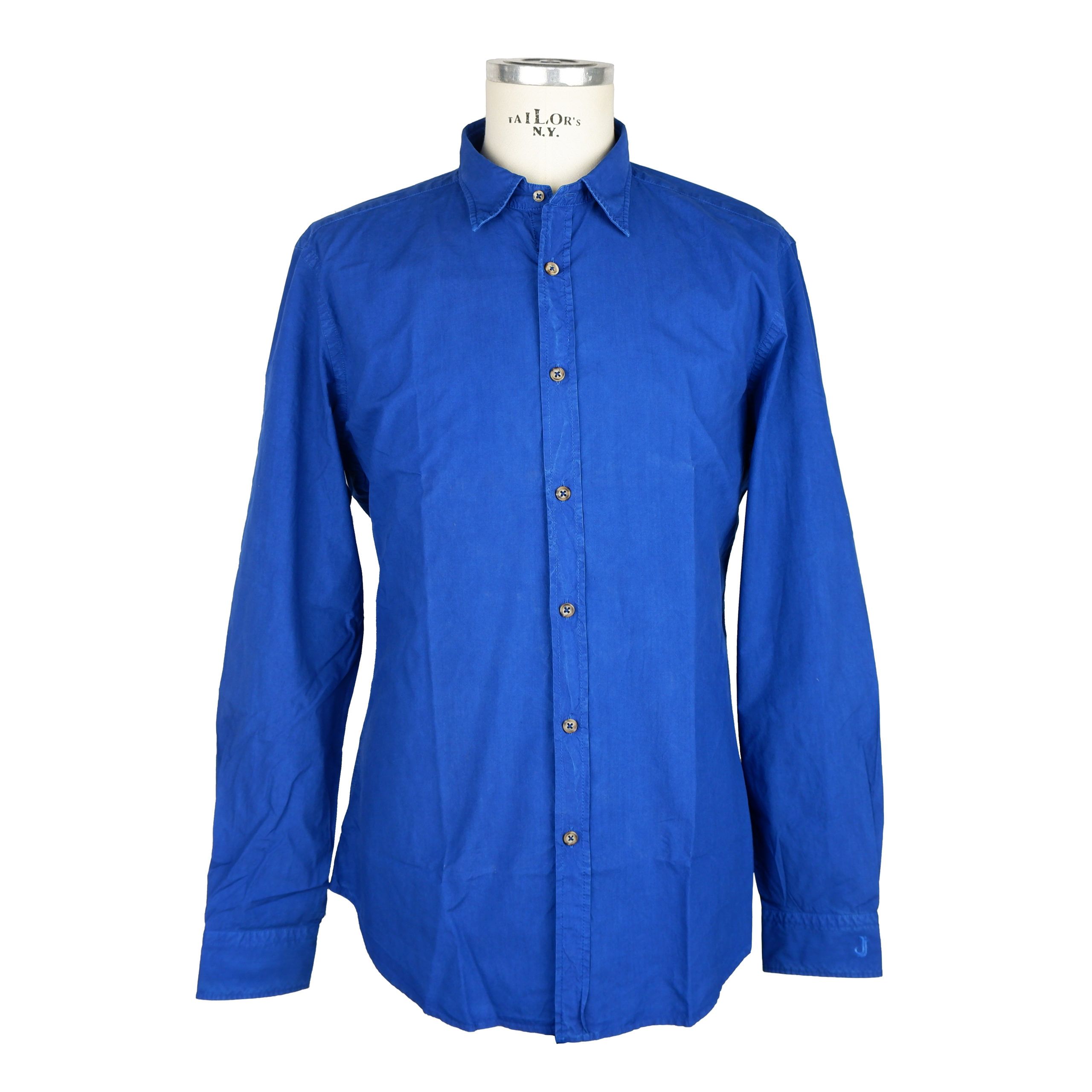 

Элегантная синяя хлопковая мужская рубашка с длинным рукавом Jeckerson