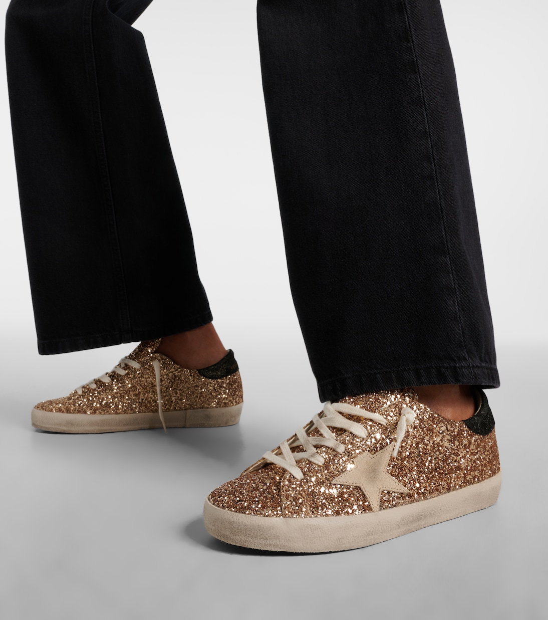 Суперзвёздные кроссовки с блёстками Golden Goose, Gold Glitter / Cream Suede — фото 4