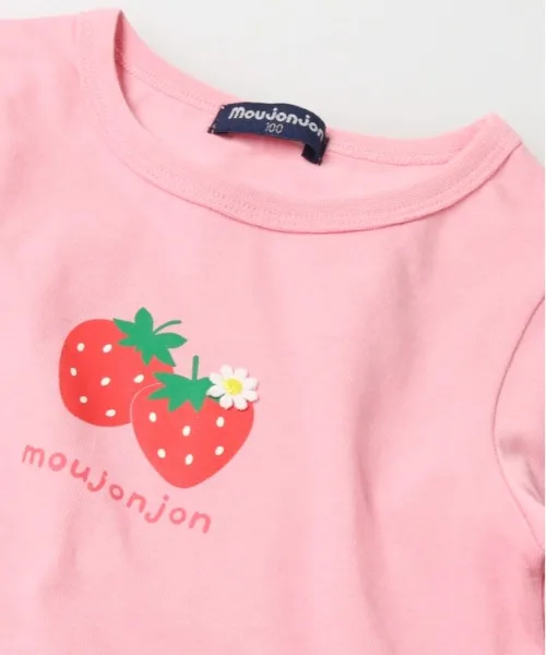 Детская футболка с клубничным принтом и ажурным подолом moujonjon Ichigo Print белая — фото 3