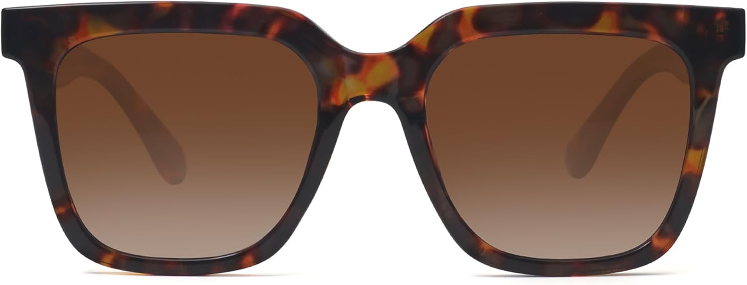 

Большие квадратные солнцезащитные очки, модные поляризованные солнцезащитные очки для женщин и мужчин, классический ретро-стиль, защита от УФ-излучения UV400 Fozono, Tortoise /Brown