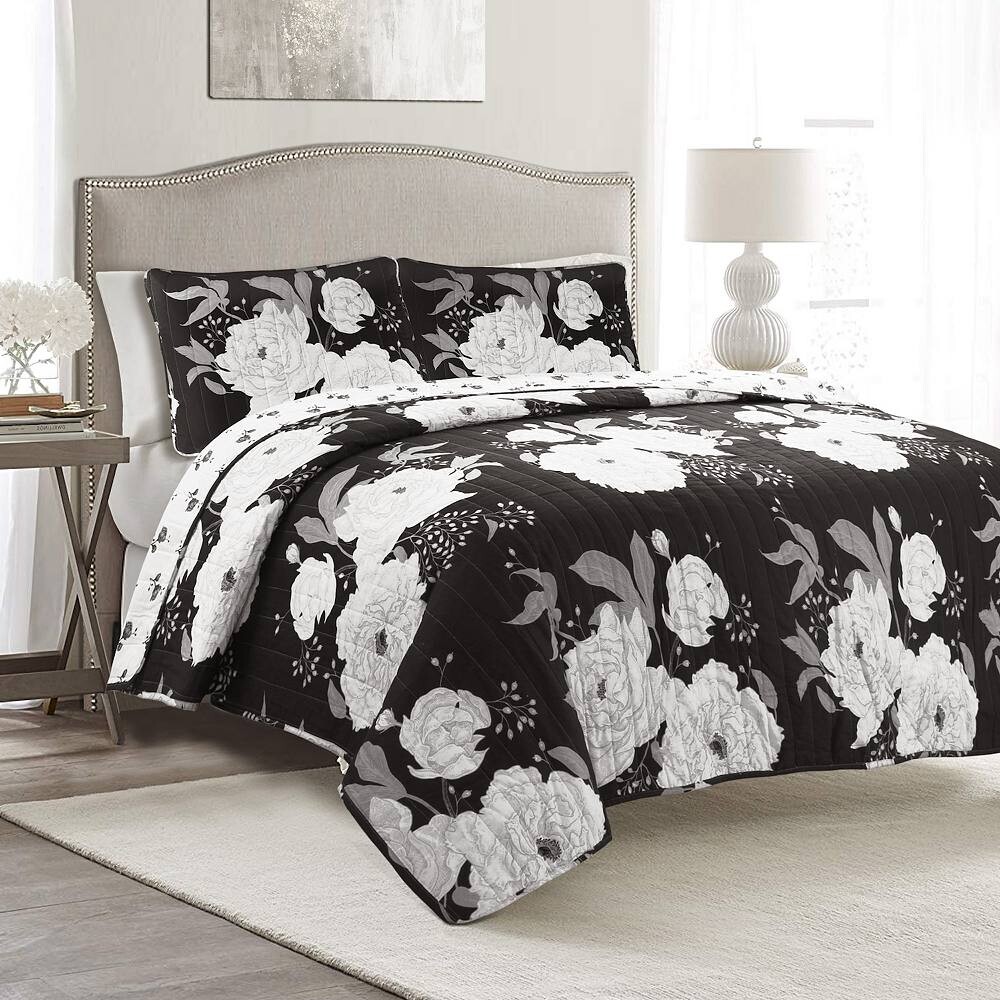 

Комплект одеял Lush Decor с цветочным принтом из циннии, цвет Black Gray