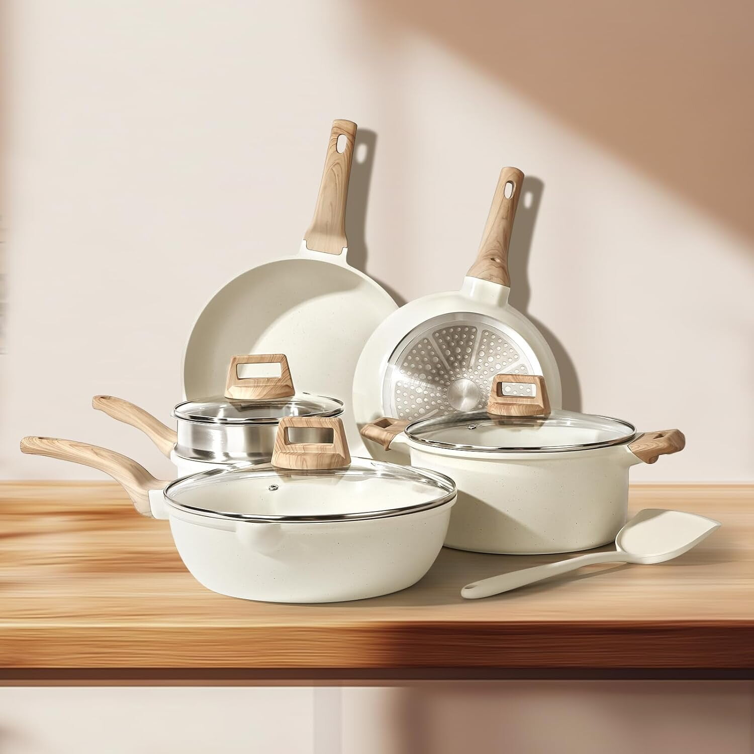 

Набор посуды из 10 кастрюль и сковородок с антипригарным покрытием, набор посуды из белого гранита с антипригарным покрытием, сковорода, сотейник с крышкой, кастрюля, кастрюля, пароварка, набор посуды для плиты, индукционная плита SIMATE, цвет W...