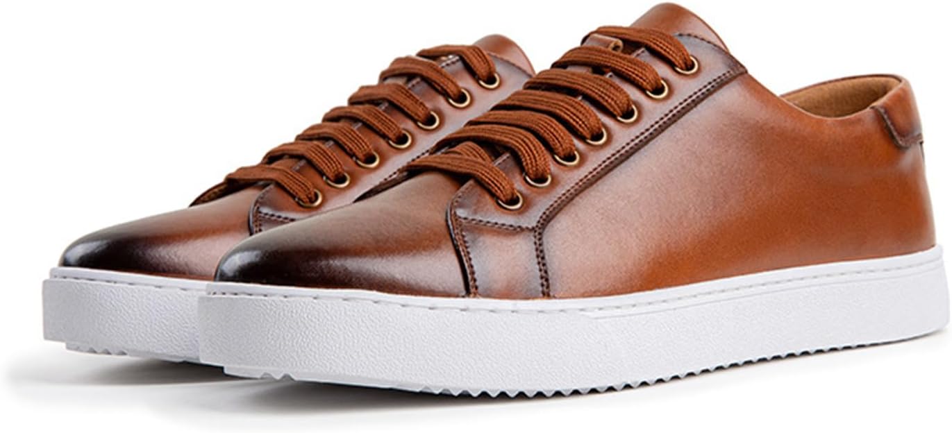 

Мужские модные кожаные оксфорды на шнуровке с плоской подошвой, кроссовки, повседневные низкие удобные нескользящие ходовые кроссовки, бизнес-обувь Tokouk, коричневый