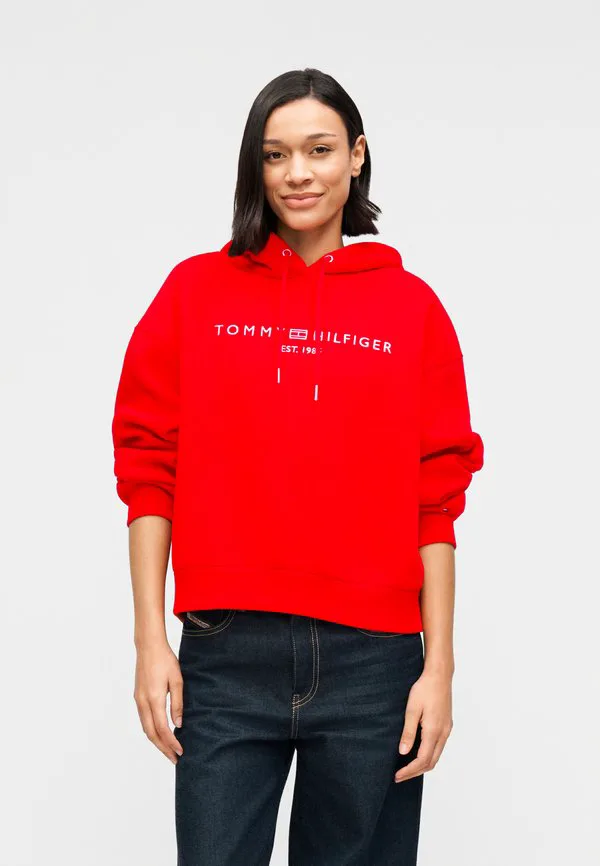Толстовка с капюшоном из флиса с вышивкой логотипа, свободного кроя. Tommy Hilfiger, Fireworks