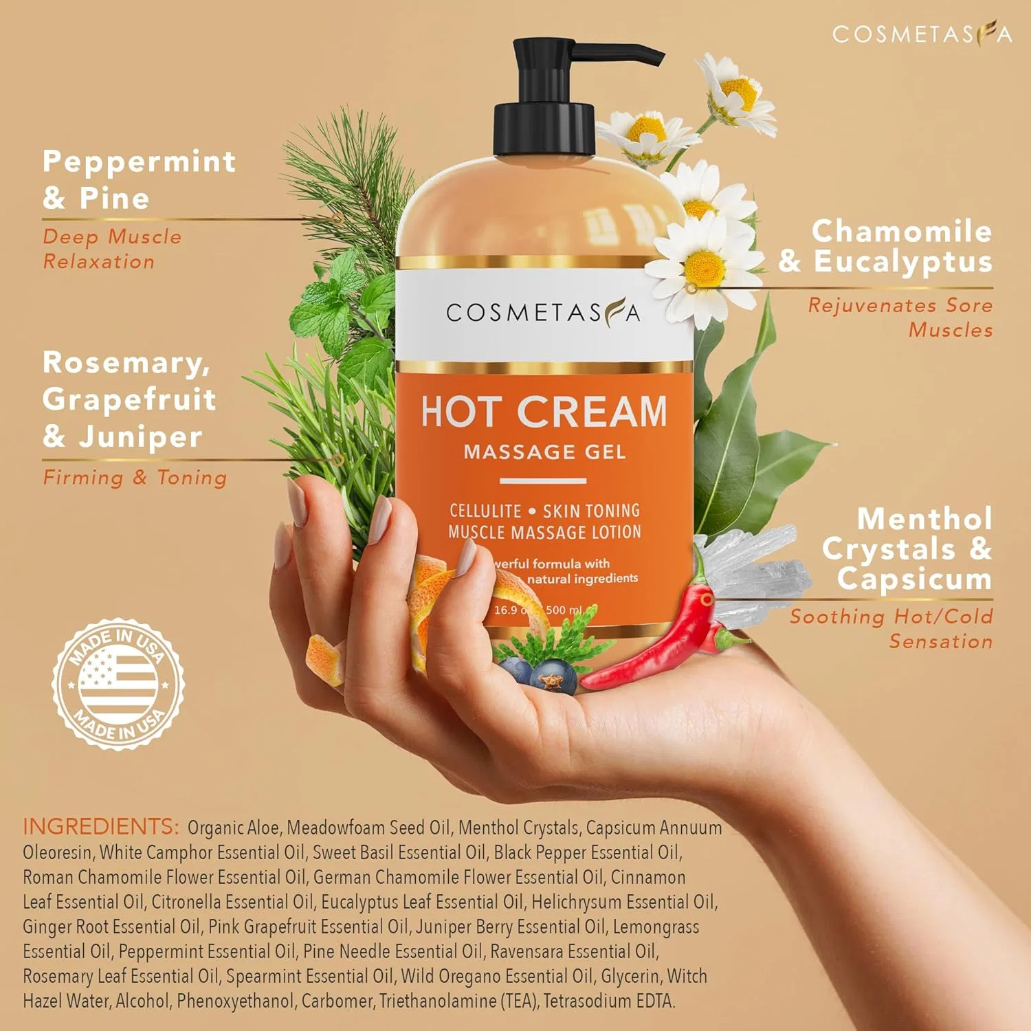 Массажный крем Cosmetasa Hot Cream с натуральными маслами, 16.9 Fl Oz — фото 2