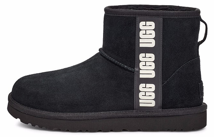 Угги женские UGG Classic Mini Side Logo, черный / белый