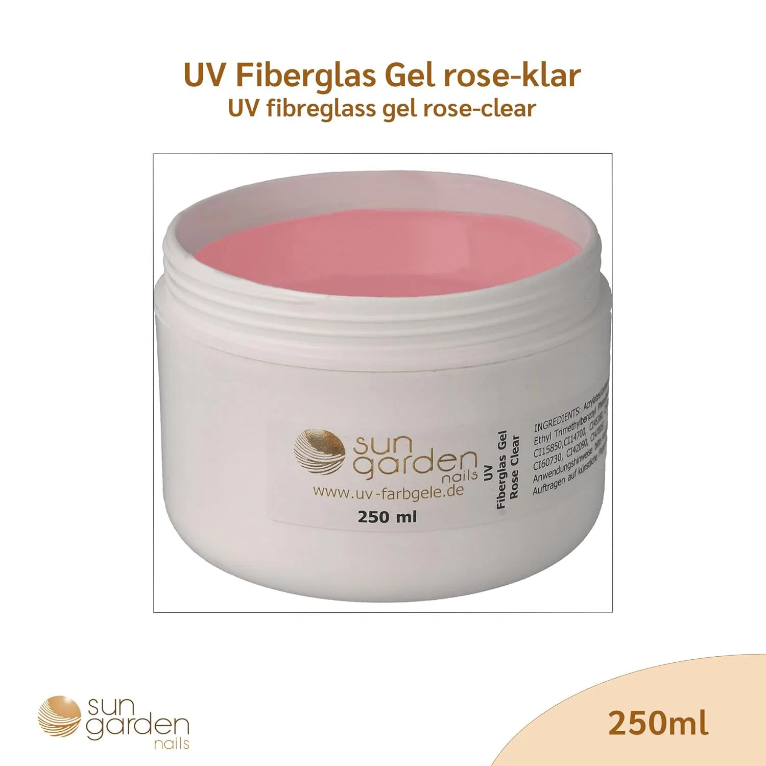 Гель для наращивания ногтей Sun Garden Nails Fibreglass Gel Rose Clear, 250 мл Sun Garden Nails — фото 2