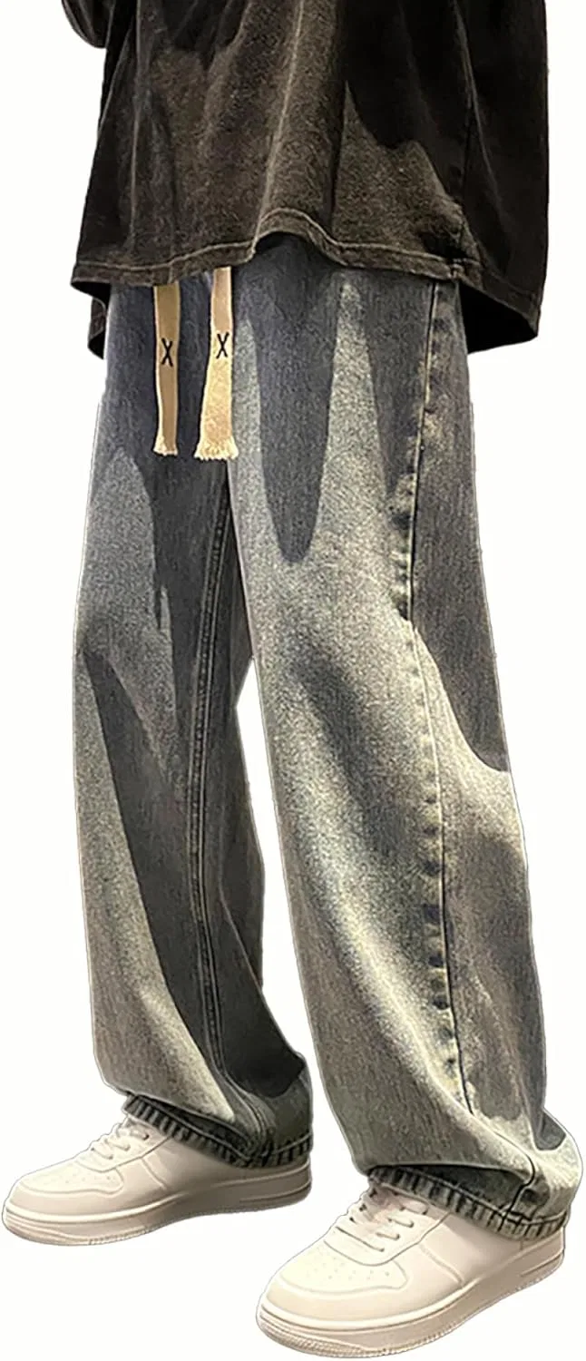 Джинсы свободные, Men's Y2k Baggy Wide Leg Jeans, Vintage Blue