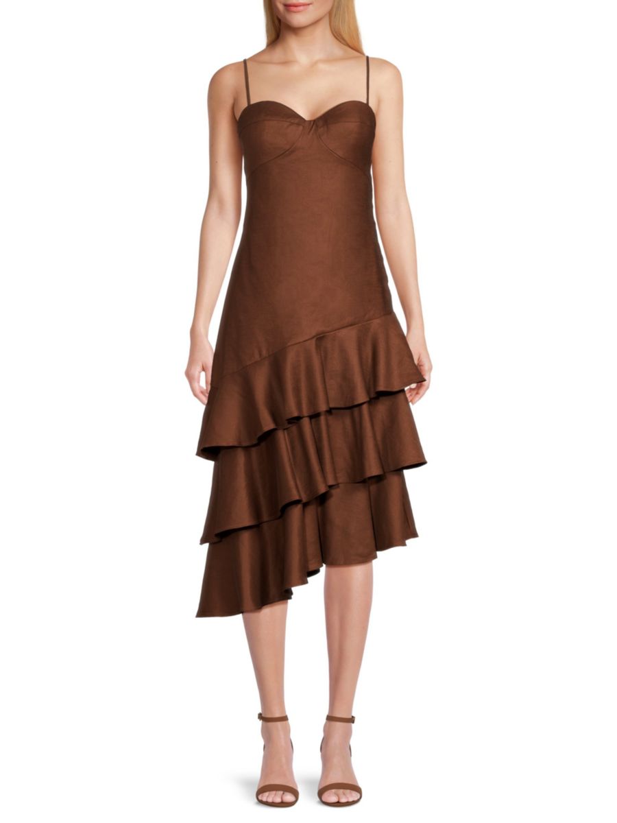 

Платье с асимметричными воланами BCBGMAXAZRIA, цвет Chocolate Brown