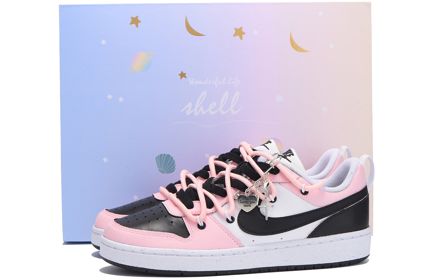 

Кроссовки Nike Court Borough Skateboard Shoes Women's Low-Top Black, розовый