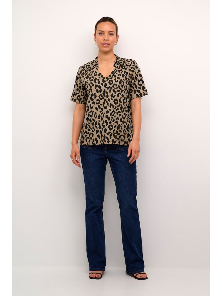 

Блузка KAtina с короткими рукавами, стандартный крой, коричнево-черный цвет, анималистичный принт Kaffe