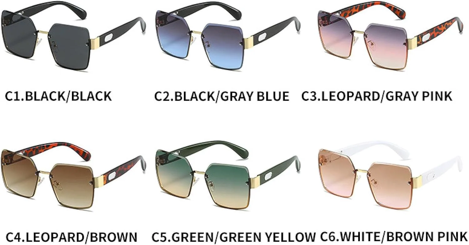 

Модные солнцезащитные очки без оправы класса люкс для женщин и мужчин, для вождения на открытом воздухе, защита от УФ-излучения UV400 TKKTLLT, Black Gray Blue