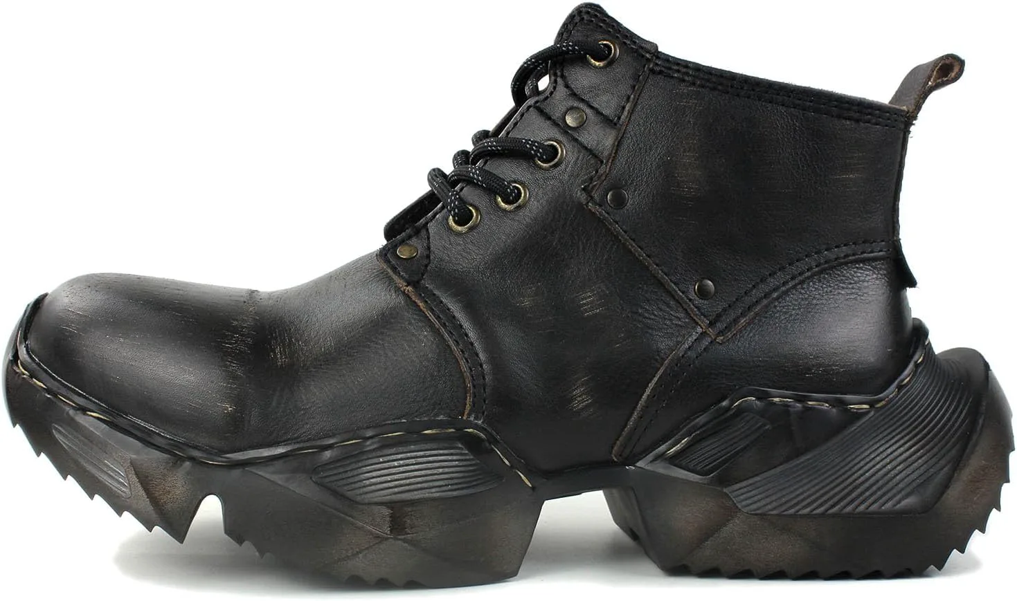 

Винтажные модные кроссовки OSSTONE для мужчин с шнуровкой, кожаные ретро мото ботинки Чакка, повседневная обувь OS-5008-S-1-US-R, черный