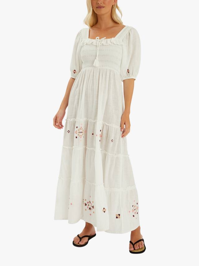 

Вышитое платье макси с буфами на рукавах и присборенным лифом Accessorize, Ivory