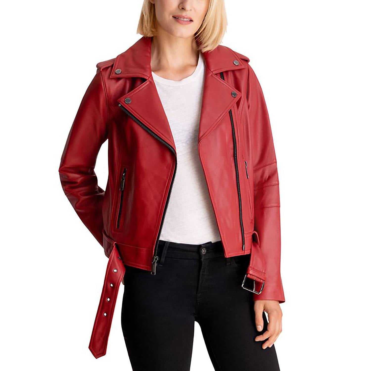 

Кожаная куртка Moto Belted Zip Up в алом цвете Michael Kors, цвет scarlet