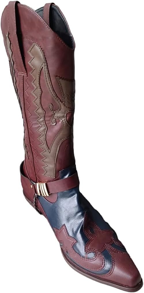 

Мужские кожаные ковбойские сапоги TNXZ с заостренным носком, ковбойские сапоги с остроконечным носком, средние сапоги для мужчин, современные западные боевые сапоги, красный