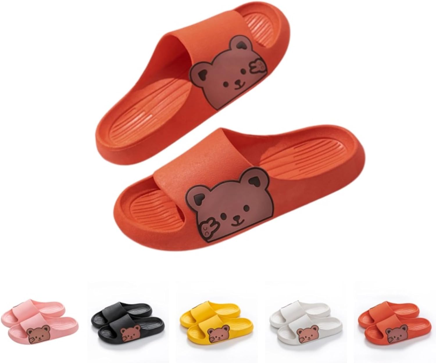 

Женские тапочки Japado с медведем, женские и мужские милые тапочки с животными для душа и ванной, открытые летние тапочки, противоскользящие для дома и улицы, оранжевый