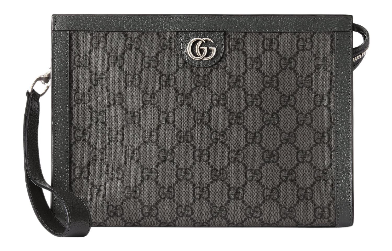 

GUCCI Кожаный клатч Ophidia Canvas в черно-сером цвете