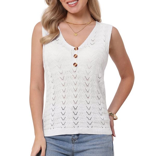 

Женский летний топ-безрукавка вязаный крючком Inspire Chic, White